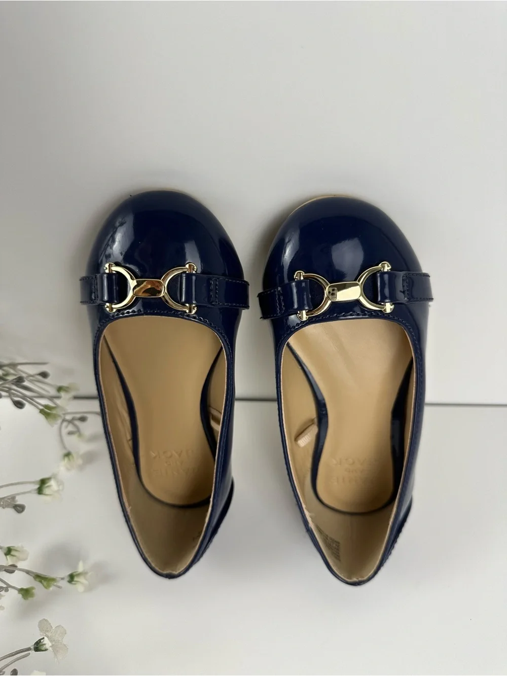 Janie and Jack Girls Navy Patent Ballet Flats Gold Hardware Size 9